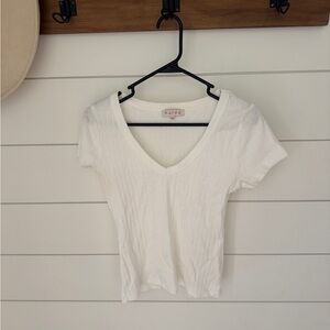 Pointelle White V-Neck Tee